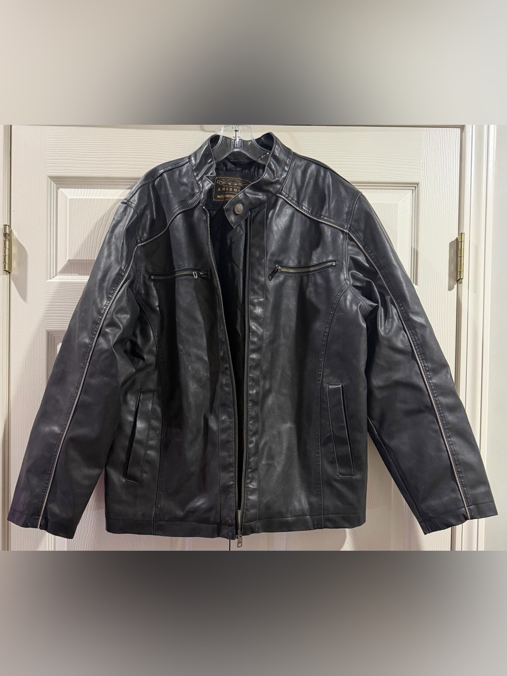 Arizona Jean Company Men's Black Motorcycle Jacket Full Zip Stand-Up Collar Sz L